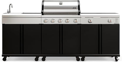 Brand-Man Outdoor Kitchen Island – 5-Burner Gas Grill & Griddle Combo with 800°C Infrared Sear Zone, Dual-Zone Cooktop, Sink & Storage, 995 sq.in Cooking Area, 67,000 BTU Stainless Steel BBQ Station