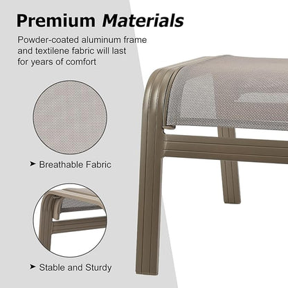 Outdoor Ottoman Patio Footstools Assembled Aluminum Footrest Side Table Small Chair Patio Ottoman for Garden,Balcony,Poolside 2 Set Champagne