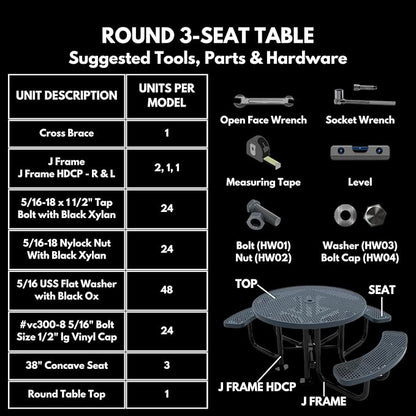 COATEDOUTDOORFURNITURE Heavy-Duty Portable Outdoor Picnic Table with Umbrella Hole, Expanded Metal Patio Dining Furniture Made in America (46" Round Top, Tan)