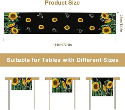 Sunflower Table Runner,Spring Summer Watercolor Floral Plants Leaves Print Table Runner for Kitchen Dining Table Home Holiday Party Indoor Outdoor Decor 13x36in