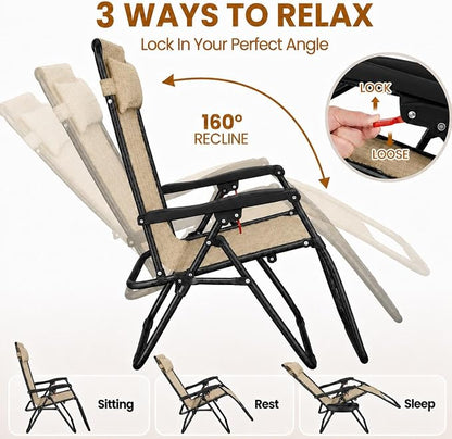 Yaheetech 26" Zero Gravity Recliners Adjustable Set of 2, Cup Holder Trays and - Image 4