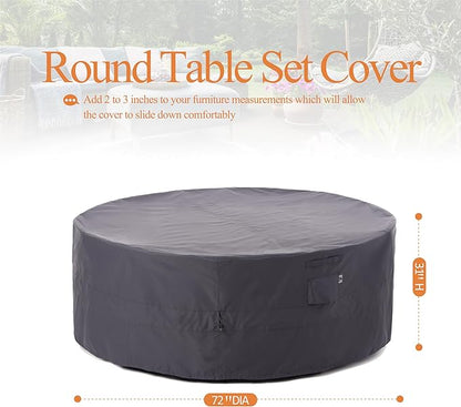 WJ-X3 Ripstop Round Patio Furniture Cover, 72" D x 31" H, Waterproof, UV Resistant, Anti-Fading,Good for Outdoor Round Dining Table and Chairs Set, Grey