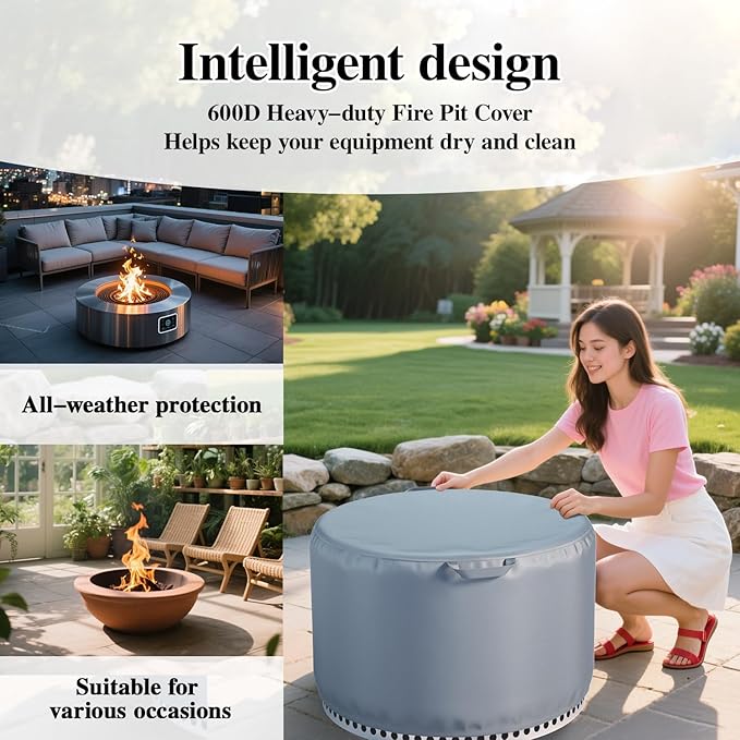Chinchilla Round Fire Pit Cover for Solo Stove Bonfire 22 inch - Waterproof 600D Oxford Fabric Cover, Tear Resistant & All-Weather Protection for Smokeless, Gas, Table, or Bowl Fire Pits