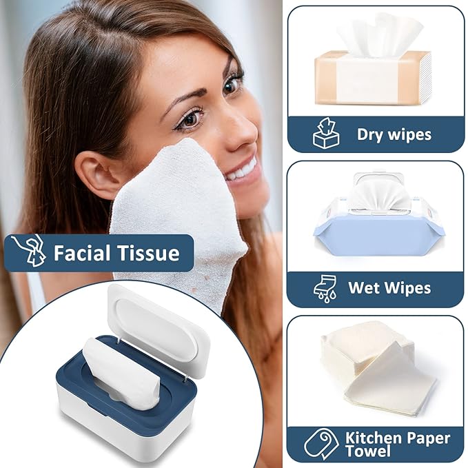 6 Pack Baby Wipes Dispenser Wipe Holder with Lids Refillable Container with Sealing Design Keeps Fresh Easy Open and Close for Bathroom Baby Nursery(Dark Blue)