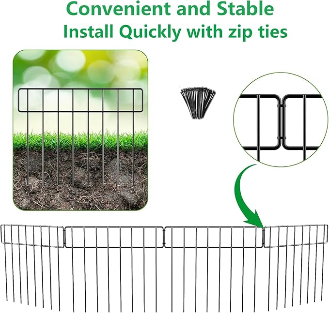 42.5FT Garden Fence Animal Barrier - 30 Pack No Dig Fence Panels Dog Fence, Rustproof Metal Anti Digging Barrier Garden Edging Border, Outdoor Animal Barrier Fencing for Yard, Rabbit, Patio