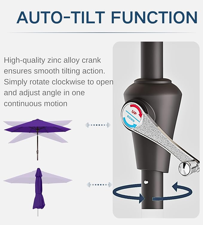 9FT Auto-Tilt Patio Umbrella|Outdoor Market Table Umbrella - Image 2