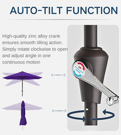 9FT Auto-Tilt Patio Umbrella|Outdoor Market Table Umbrella - Image 2