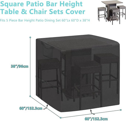 Kovshuiwe 5 Piece Bar Height Patio Dining Set Covers 600D Oxford Fabric Waterproof 60 Inch Square Patio Bar Height Table & Chair Sets Cover, Black