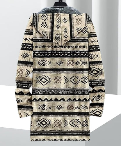 Men's Hooded Sweater Coat Knit Fleece Lined Long Cardigan Jacket with Zip Front Pocket Vintage Casual Zip Up