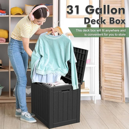 32 * 2 Gallon Outdoor storage deck Box Waterproof ，garden tool,backyard cushion,poolside toy storage,Small delivery boxes for outside,Two Boxes/set,Wood-like Striped BLack