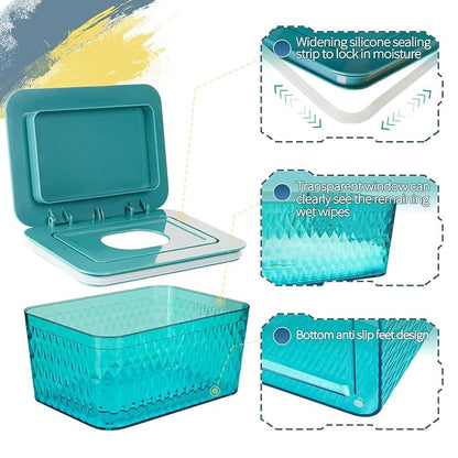 Wipes Dispenser, One-Handed Operation Wipe Holder for Baby & Adult, Seal-Designed Wipes Container for Bathroom Keep Diaper Wipes Fresh (2 Pack Green)