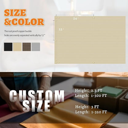 2.5' x 125' Balcony Privacy Screen Fence Cover with Zip Ties Grommets for Apartment Patio Porch Deck Backyard Outdoor (Beige)