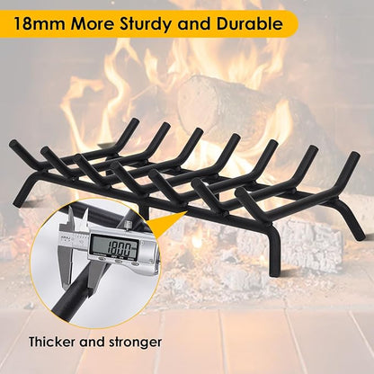 STBoo Fireplace Grate 24inch Heavy Duty - Fireplace Log Holder | Fire Place Grate Cast Iron | Wood Stove Wrought Rack | Firewood Log Fire Pit Tray for Indoor & Outdoor Kindling Tool Camping Cooking