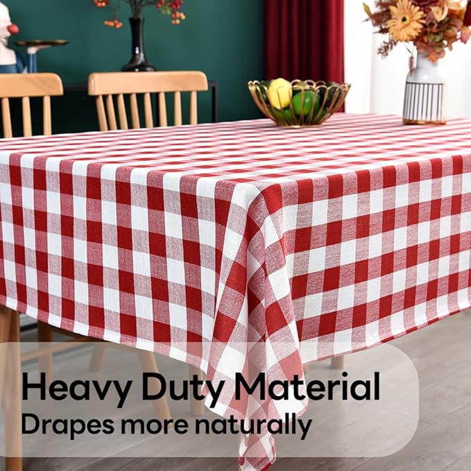 Gingham Tablecloth Rectangle Table Cloth Heavy Duty Cotton Checkered Table Cover for Spring Picnic Kitchen Dining(C-Red, 52x52 inch)