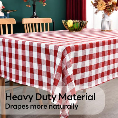 Gingham Tablecloth Rectangle Table Cloth Heavy Duty Cotton Checkered Table Cover for Spring Picnic Kitchen Dining(C-Red, 52x70 inch)