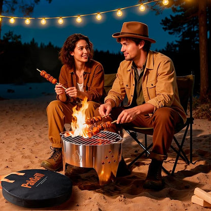 Camping Campfire Grill, Portable Folding Charcoal Stove, Backpacking BBQ Rack, Stainless Steel Heavy Duty Firepit Cooker with Carry Bag for Outdoor Cooking, Bonfire, Patio, Backyard