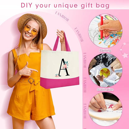 Sanwuta 24 Pcs Canvas Tote Bags Bulk with Zipper Cosmetic Bags 18.5" Cotton Canvas Bag with Handles Reusable Shopping Bags