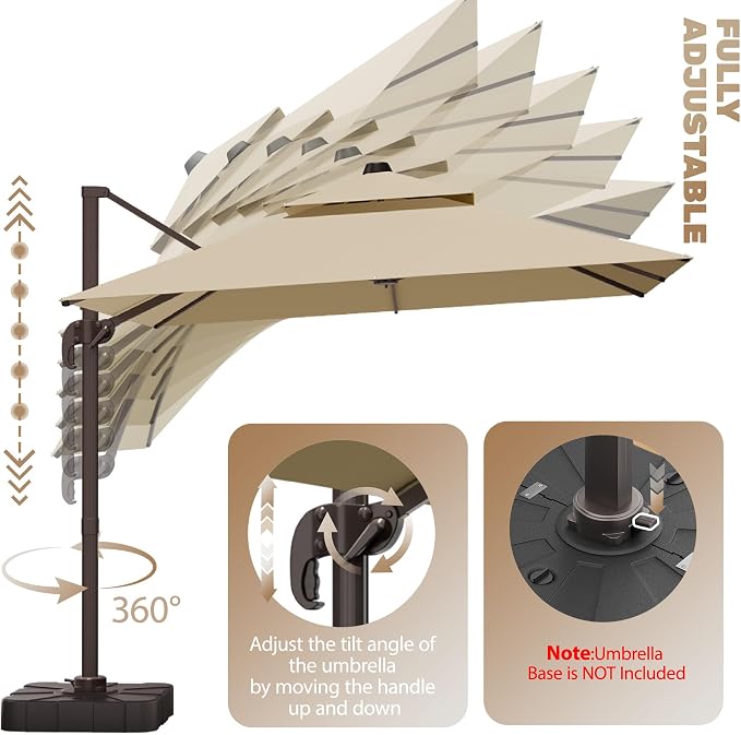 10x10Ft Patio Umbrella Outdoor Cantilever Rectangle Umbrella, 6-Level Tilt & - Image 6