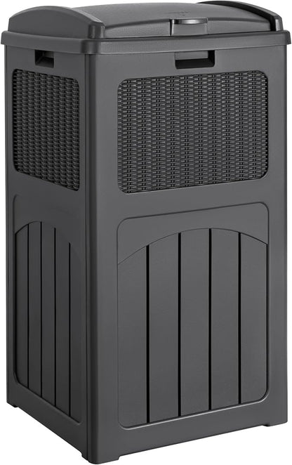 Devoko 33 Gallon Outdoor Trash Can, Hideaway Garbage Bins with Tiered Lid, Waterproof Resin Outside Waste Bins for Patio, Outside Pool, Backyard and Deck (1, Gray)