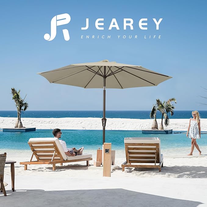 JEAREY 9FT Outdoor Patio Umbrella, Market Umbrella, Tan | Outdoor Table - Image 4
