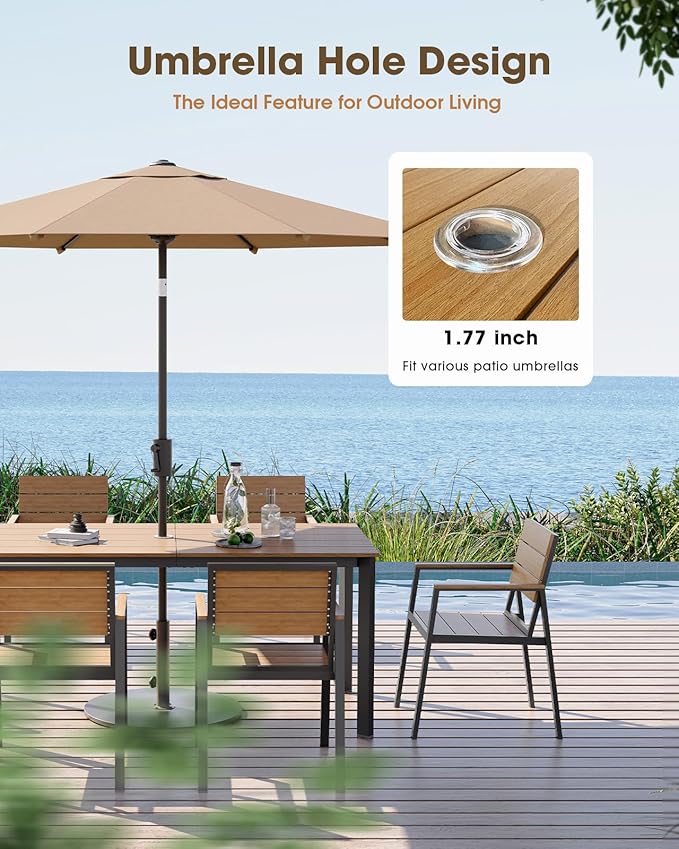 Outdoor Patio Dining Chairs Set of 2, Aluminum & HDPS All-Weather for Deck, Lawn, Backyard, Pool and Indoor Use (Gray & Teak)
