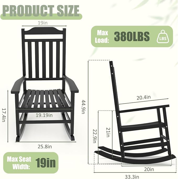 Outdoor Rocking Chairs Set of 2, Weather-Resistant Rocking Chair Ergonomic | - Image 2
