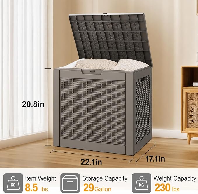 29 Gallon Outdoor Storage Box, Resin Deck Boxes Indoor and outdoor, Waterproof - Image 2