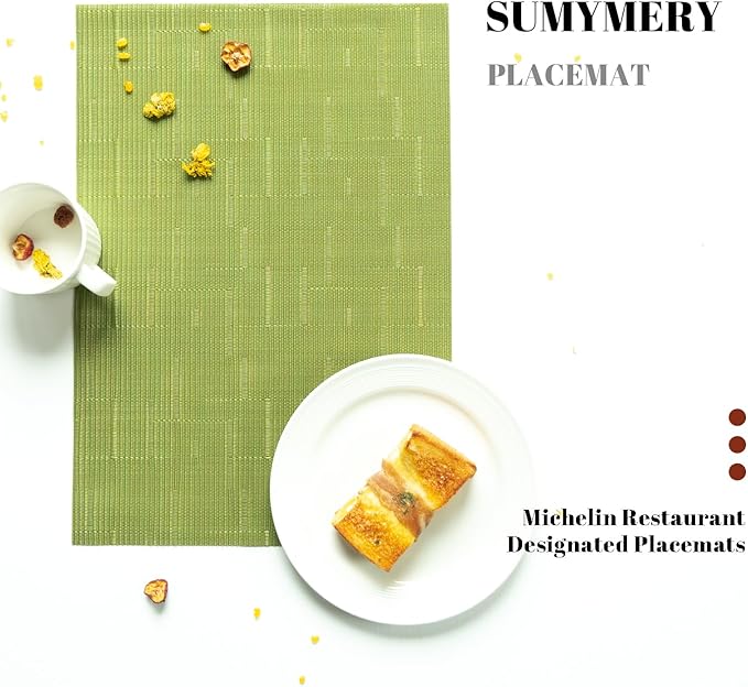 Placemats Set of 4 Vinyl/Plastic Woven Place Mats for Kitchen Table Indoor/Outdoor Washable Placemat Wipeable Dining Table Mats (Oliver Green,4)