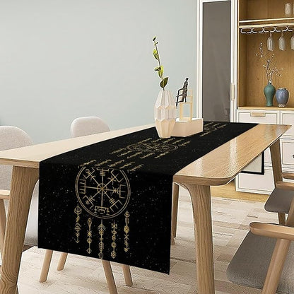 Viking Table Runner, Nordic Symbol Mysterious Aesthetic Table Runner for Kitchen Daily Dining Home Outdoor 13x36in