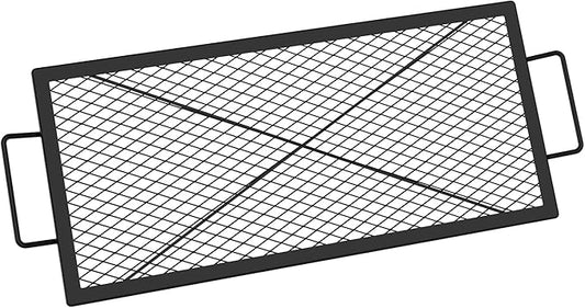 onlyfire Barbecue Rectangle X-Marks Fire Pit Cooking Grate, Heavy Duty Steel Campfire BBQ Grill Grid with Handle Grill Grate for Outdoor, 32-Inch