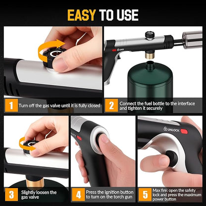 Siasky Propane Torch with One-Click Max Fire, Flame Thrower Gun Charcoal Lighter with a Safety Lock, Kitchen Blow Torch for Cooking, BBQ, Sous Vide, Grill (Tank Not Included)