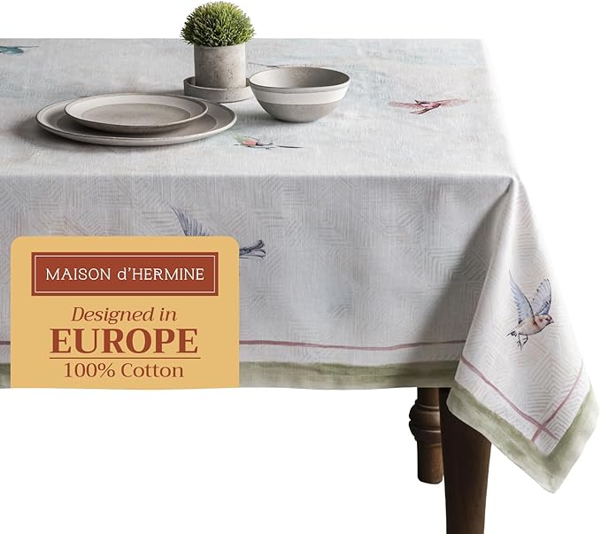 Maison d' Hermine Table Cloth Rectangle Table 100% Cotton 54 x 72 Inches Tablecloth Reusable Decorative for Dining Room, Farmhouse, Home, Party, Festive & Wedding Spring Summer - Flying Birds