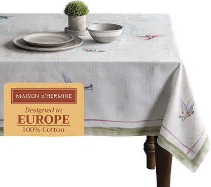 Maison d' Hermine Table Cloth Rectangle Table 100% Cotton 60 x 120 Inches Tablecloth Reusable Decorative for Dining Room, Farmhouse, Home, Party, Festive & Wedding Spring Summer - Flying Birds