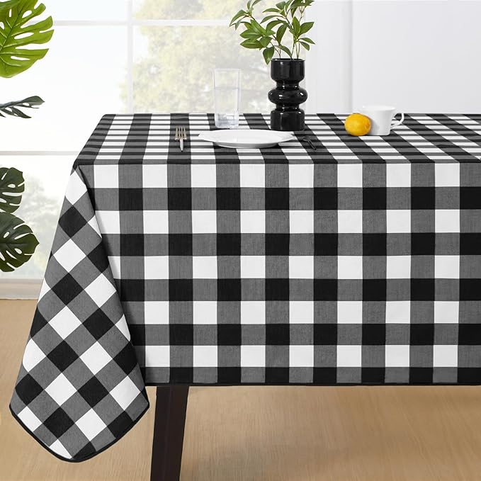 MOSAYT Rectangle Vinyl Tablecloth, 100% Waterproof Buffalo Gingham Plastic Table Cloth, Heavy Duty Wipeable Table Covers for Picnic, Outdoor, Camping - 54 x 108, Black