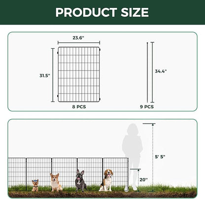 FXW Decorative Garden Fence for Yard - 32in(H) x 15.7ft(L) 8 Panels - Metal Fencing Panels - Animal Barrier Border for Dogs & Rabbits, Flower & Plant Edging