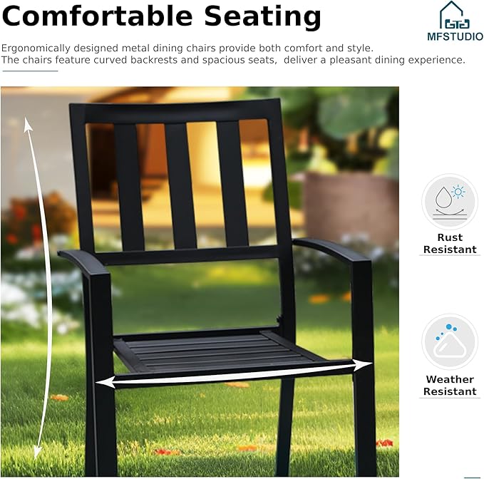 MFSTUDIO Outdoor Dining Set for 8, Patio Table and Chairs Set with Umbrella Hole, 9 Piece Metal Patio Furniture Set for Deck Backyard Poolside Garden