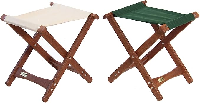 BYER OF MAINE Pangean Folding Stool – Canvas Camp & Wood Camp Stool for Portable & Outdoor Seating in Forest Green