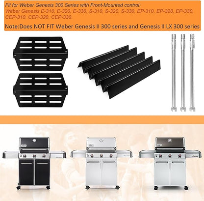 Grill Parts Replacement for Weber Genesis 300 Series E310, E320,E330,S310, S320, S330, EP310, EP320, EP330 with Front-Mounted Control,7620 Flavor Bar 62752 Burner,7622 Heat Deflector