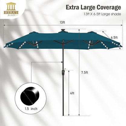 13 ft Patio Umbrella with 120 LED Solar Lights Outdoor Umbrella, Cerulean | - Image 6