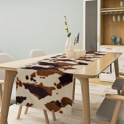 Cowhide Print Table Runner, Western Farm Animal Fur Wildlife Rustic Table Runner for Kitchen Farmhouse Dining Home Banquet Party 13x120in