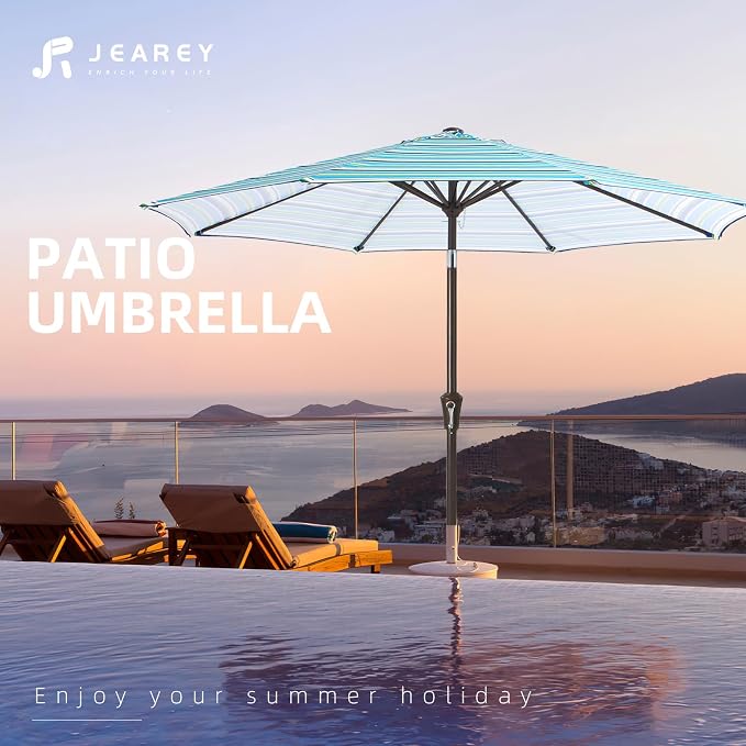 JEAREY 9FT Outdoor Patio Umbrella, Market Umbrella, Tilt & Crank UV Protection - Image 7