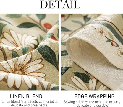 ISAENNE Designer Green Linen Tablecloth Rectangular,Floral French Country Indoor Table Cloth,Stain Resistant Home Decor Tablecloths for Dining Kitchen Thanksgiving Party,55"*87"-Brune