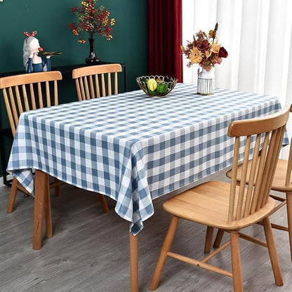 Gingham Table Cloth for Rectangle Tables Sky Blue Checkered Plaid Tablecloth Heavy Duty Cotton Blend Washable & Wrinkle Table Cover for Outdoor Kitchen Dining Picnic Camping (60x102 Inch)