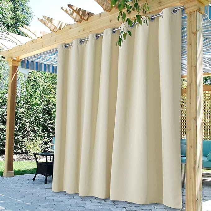 Outdoor Curtains for Patio W100 x L84 Inch Natural Beige, 1 Panel | Thick by StangH