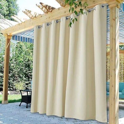 Waterproof Curtains for Patio W100 x L95 Inch Natural Beige, 1 Panel | Block by StangH