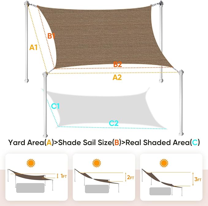 Quictent Sun Shade Sail for Patio w/Hardware Kit 185GSM 24x24ft Brown | Square - Image 2