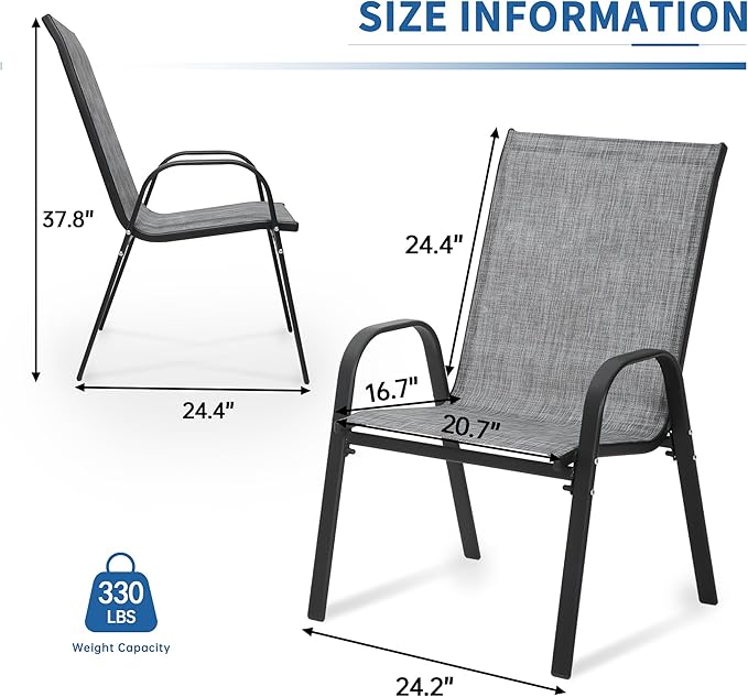 Patio Chairs Set of 6, Outdoor Stackable Dining Chairs | All Weather Textilene - Image 2