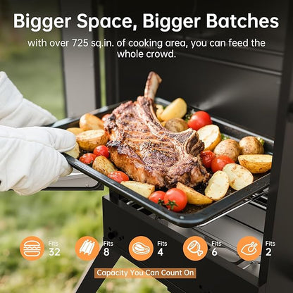 TABU 30-inch Electric Vertical BBQ Smoker with Thermometer & Leg Kit, Large Meat Smoker with Water& Wood Trays for Outdoor Backyard, Black