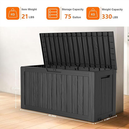 75 Gallon Outdoor Storage Box – Resin Deck Box with Lockable Lid, Waterproof Patio Furniture Storage for Tools, Garden & Yard Organization