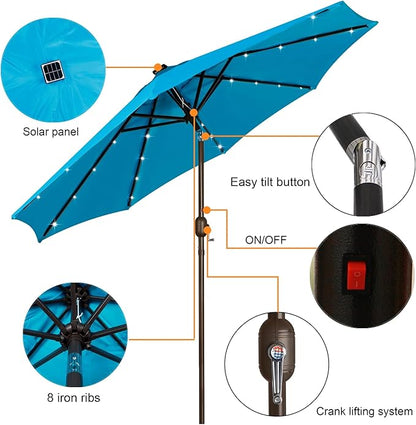 9 ft Solar Umbrella, 32 LED Lighted Patio Umbrella, Table Market Umbrella - Image 3